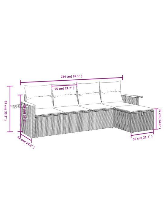 5-osaline aiamööblikomplekt istmepatjadega, polürotang, hall