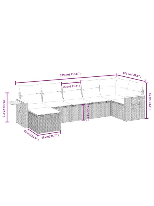 7-osaline aiadiivani komplekt patjadega, hall, polürotang