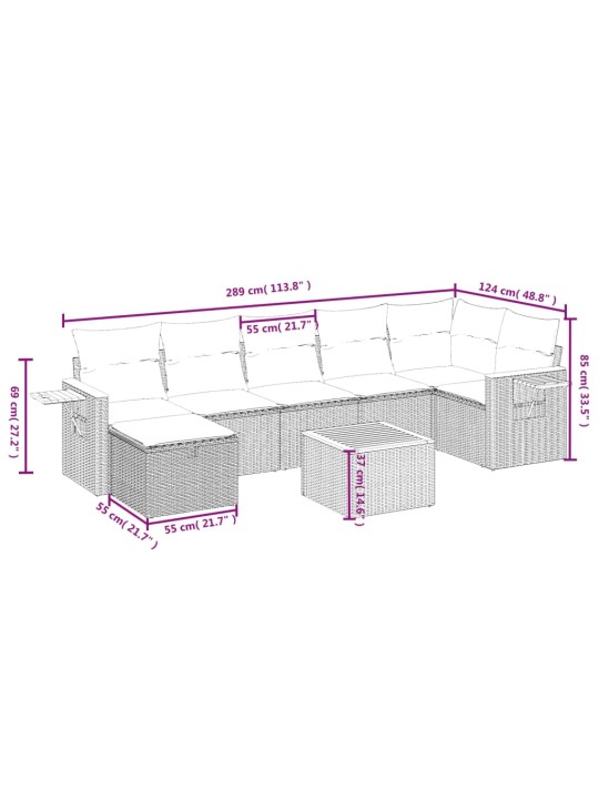 8-osaline aiadiivani komplekt patjadega, hall, polürotang