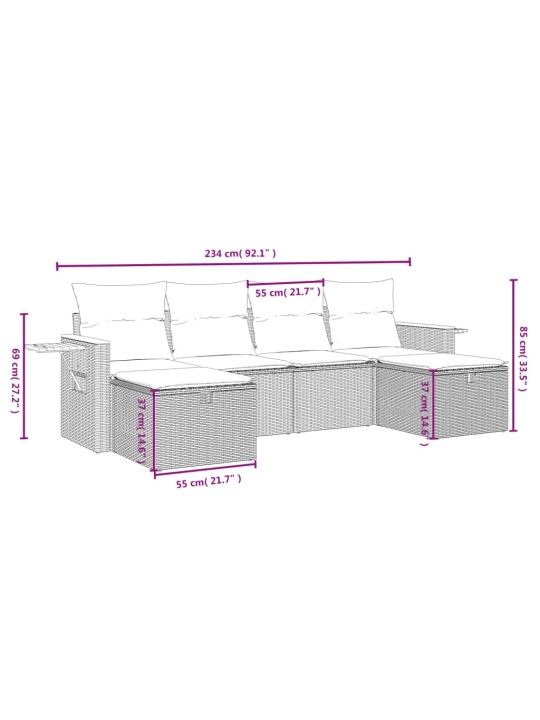 6-osaline aiadiivani komplekt patjadega, hall, polürotang