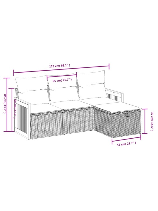 4-osaline aiadiivani komplekt patjadega, must, polürotang