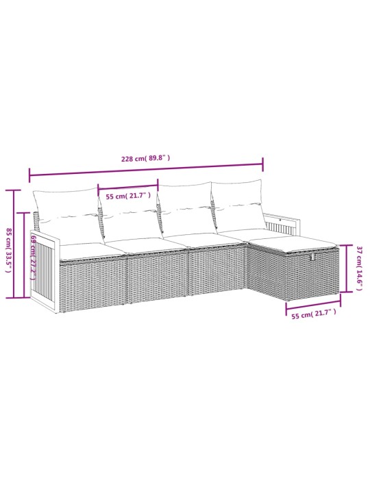 5-osaline aiamööblikomplekt istmepatjadega, polürotang, hall