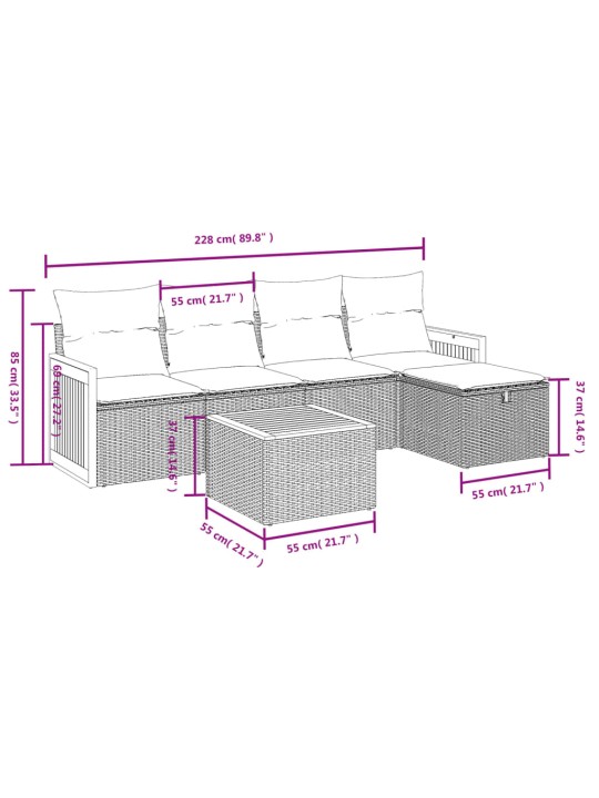 6-osaline aiadiivani komplekt patjadega, hall, polürotang