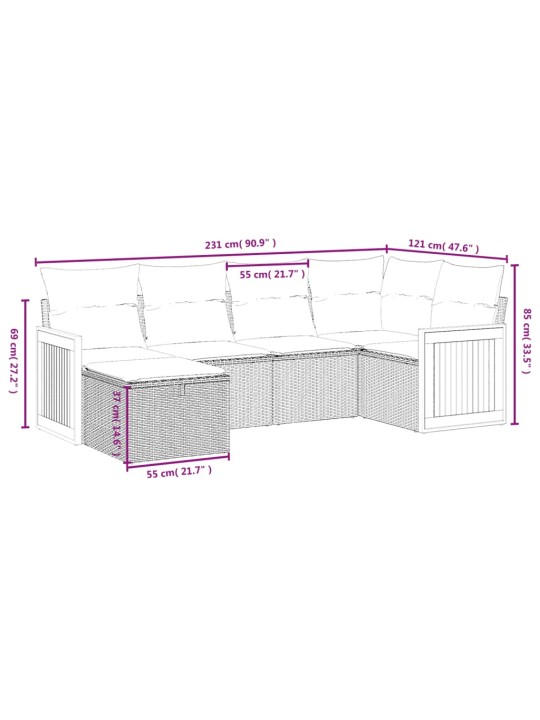 6-osaline aiadiivani komplekt patjadega, hall, polürotang