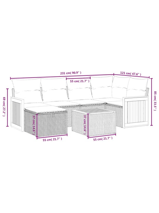 7-osaline aiadiivani komplekt patjadega, hall, polürotang