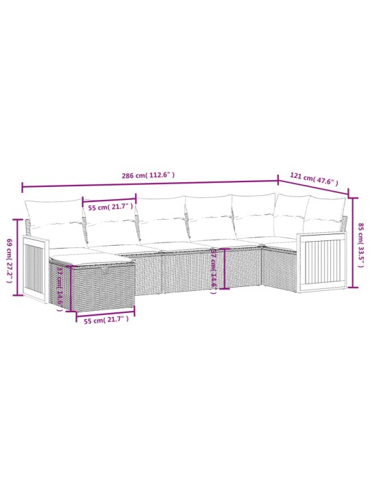 7-osaline aiadiivani komplekt patjadega, hall, polürotang