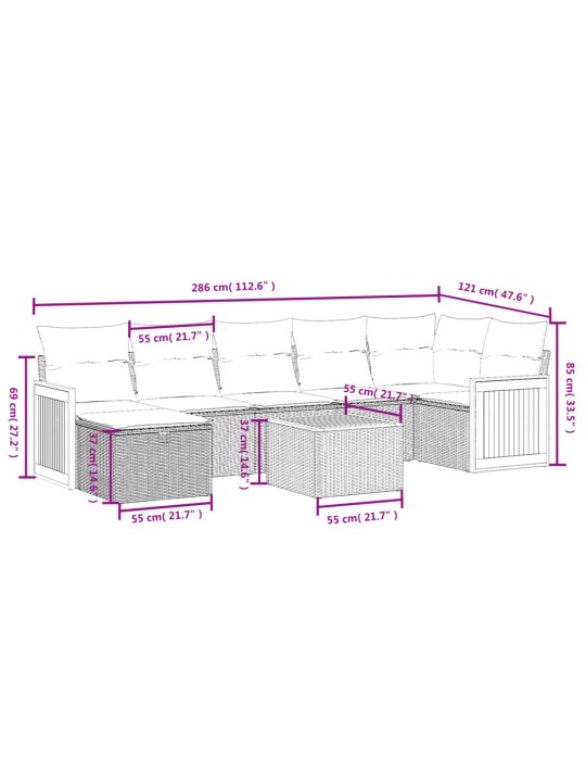 8-osaline aiadiivani komplekt patjadega, hall, polürotang