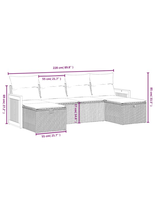 6-osaline aiadiivani komplekt patjadega, hall, polürotang