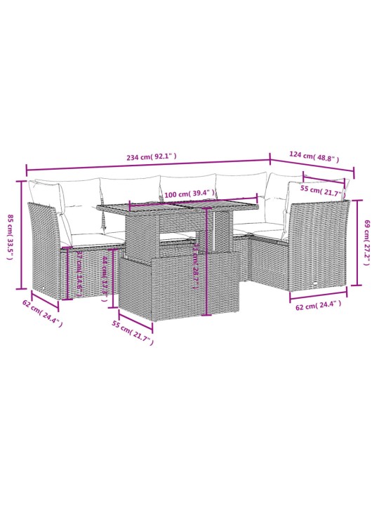 5-osaline aiamööblikomplekt istmepatjadega, polürotang, hall