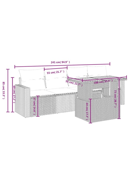 5-osaline aiamööblikomplekt istmepatjadega, polürotang, hall