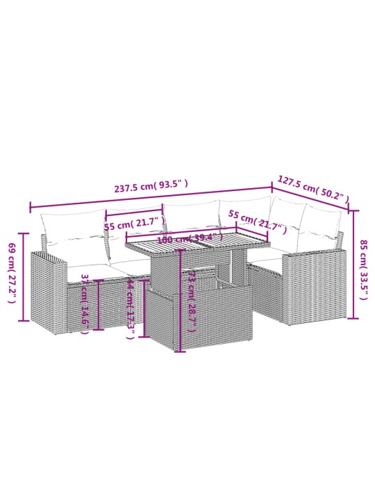 6-osaline aiadiivani komplekt patjadega, hall, polürotang