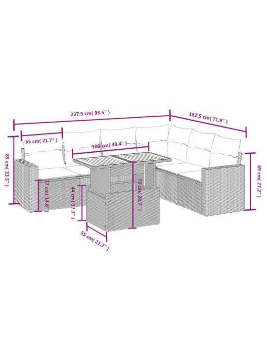 7-osaline aiadiivani komplekt patjadega, hall, polürotang