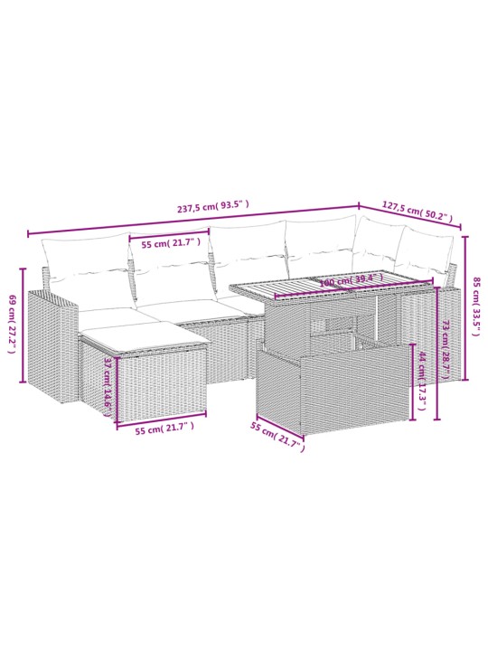 7-osaline aiadiivani komplekt patjadega, hall, polürotang