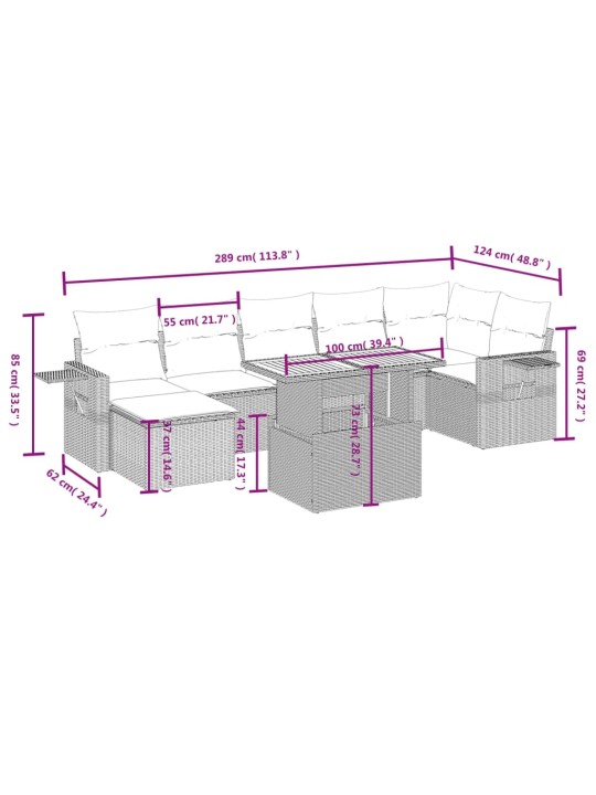 8-osaline aiadiivani komplekt patjadega, hall, polürotang