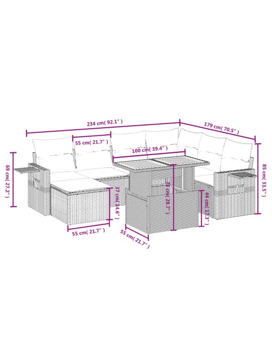 8-osaline aiadiivani komplekt patjadega, hall, polürotang