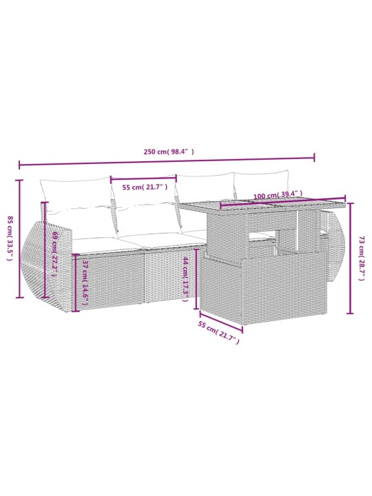 5-osaline aiamööblikomplekt istmepatjadega, polürotang, hall