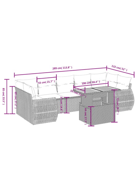 8-osaline aiadiivani komplekt patjadega, hall, polürotang