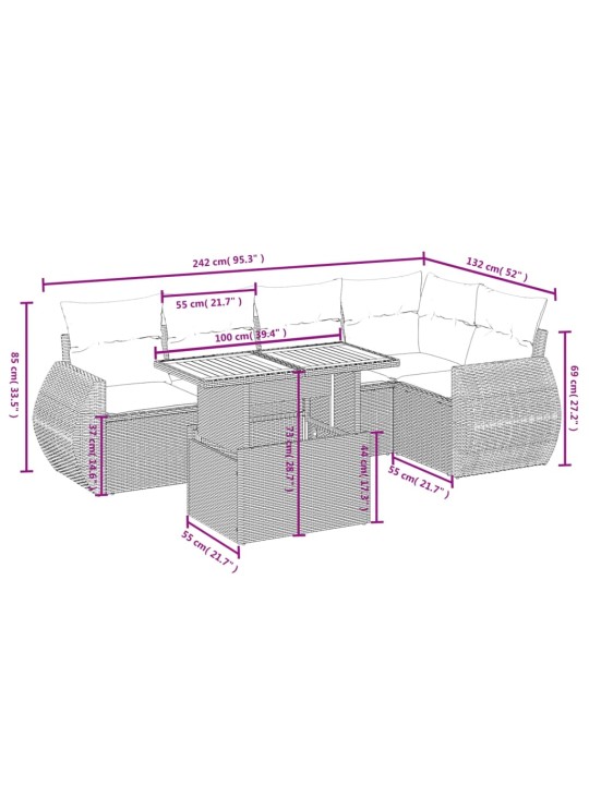 6-osaline aiadiivani komplekt patjadega, hall, polürotang