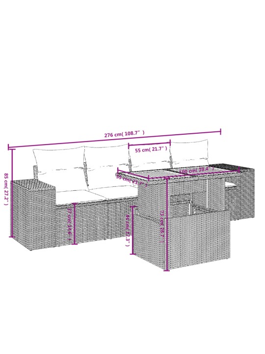 5-osaline aiamööblikomplekt istmepatjadega, polürotang, hall