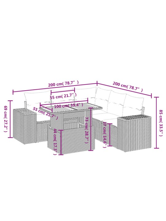 6-osaline aiadiivani komplekt patjadega, must, polürotang