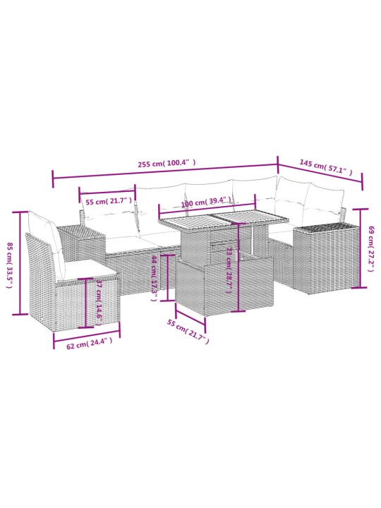 7-osaline aiadiivani komplekt patjadega, must, polürotang