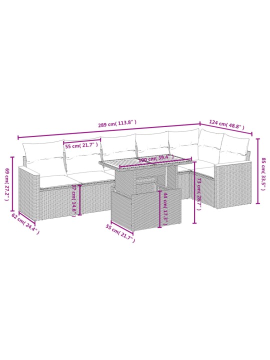 7-osaline aiadiivani komplekt patjadega, hall, polürotang