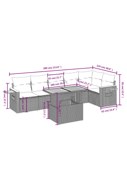 7-osaline aiadiivani komplekt patjadega, hall, polürotang