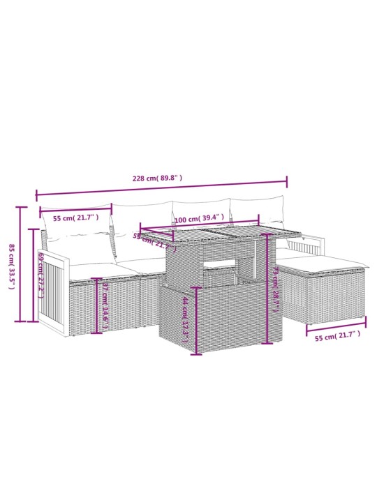 6-osaline aiadiivani komplekt patjadega, hall, polürotang