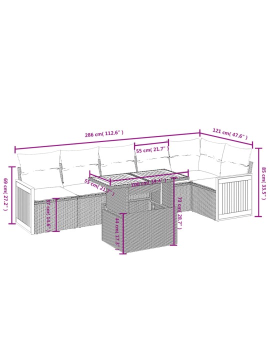 7-osaline aiadiivani komplekt patjadega, hall, polürotang