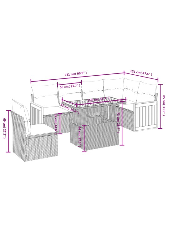 7-osaline aiadiivani komplekt patjadega, hall, polürotang