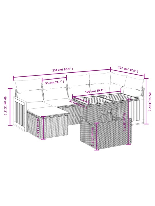 7-osaline aiadiivani komplekt patjadega, must, polürotang