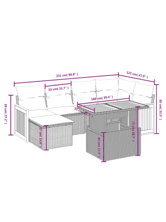 7-osaline aiadiivani komplekt patjadega, hall, polürotang