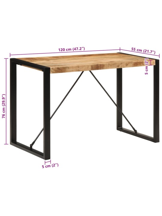 Söögilaud, 120 x 55 x 76 cm, töötlemata mangopuit