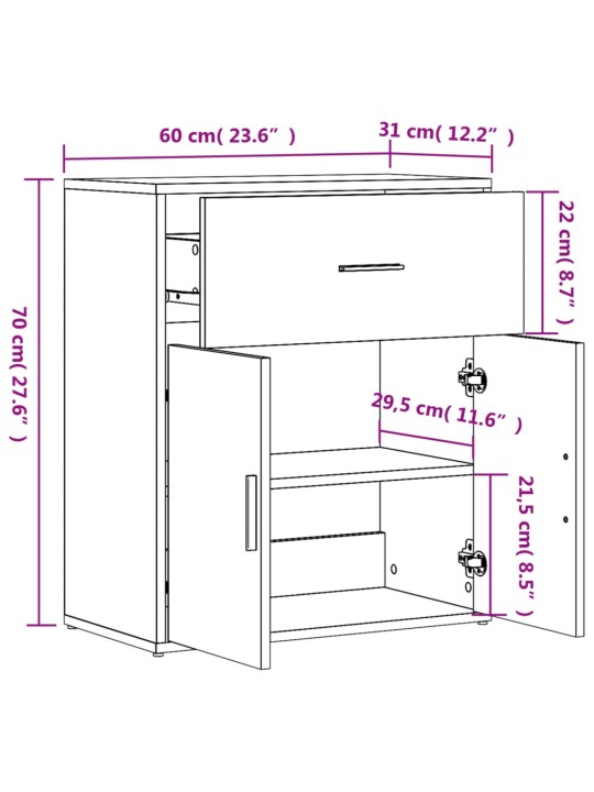 Puhvetkapid 2 tk, suitsutatud tamm, 60 x 31 x 70 cm, tehispuit