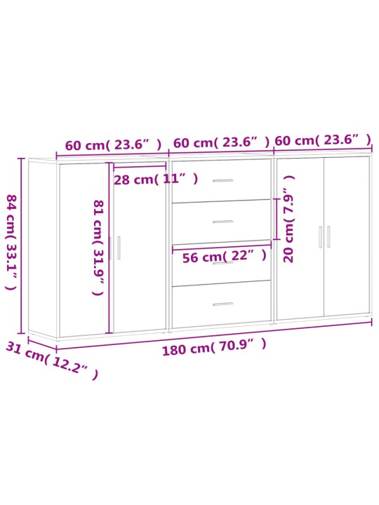 PUHVETKAPID 3 TK, SONOMA TAMM, 60 X 31 X 84 CM, TEHISPUIT