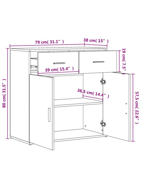 Puhvetkapid 2 tk, valge, 79 x 38 x 80 cm, tehispuit