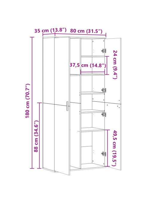 KÕRGE KAPP, HALL SONOMA TAMM, 80 X 35 X 180 CM, TEHISPUIT