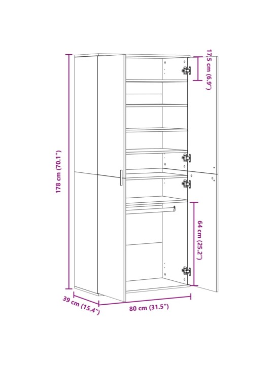 JALATSIKAPP, HALL SONOMA TAMM, 80 X 39 X 178 CM, TEHISPUIT