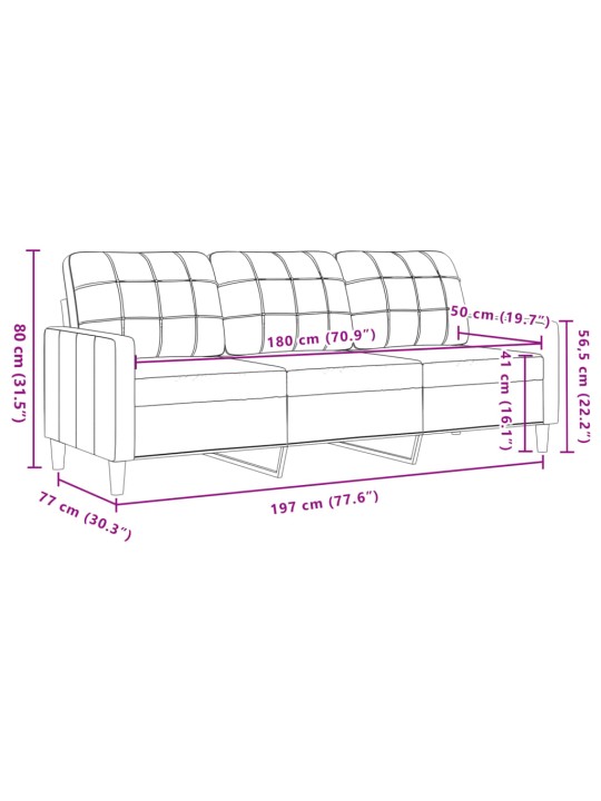3-kohaline diivan, tumehall, 180 cm, samet