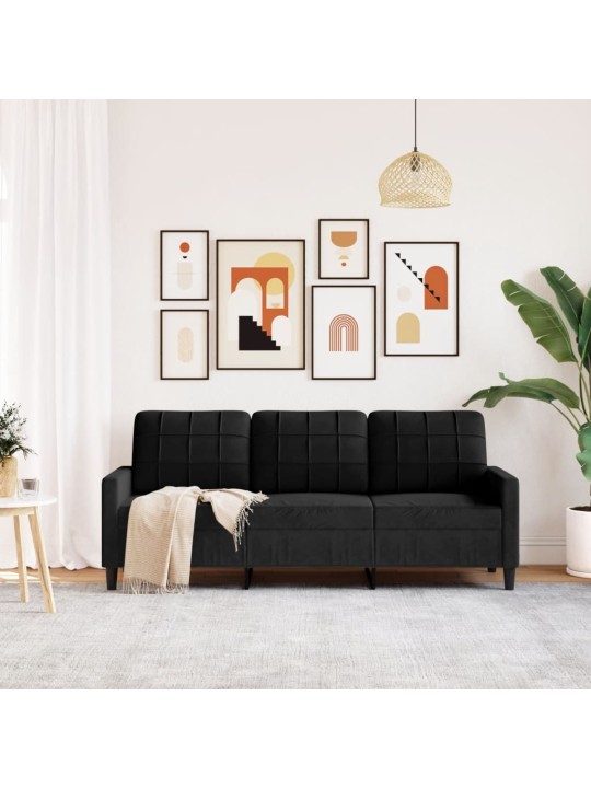 3-kohaline diivan, must, 180 cm, samet
