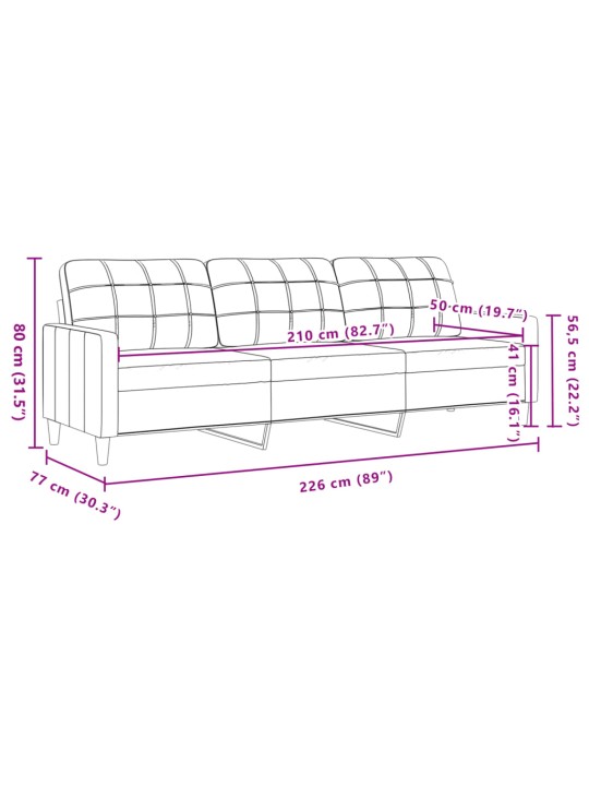 3-kohaline diivan, must, 210 cm, samet