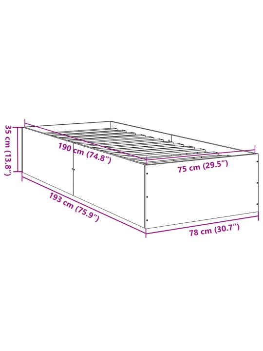 Voodiraam, hall sonoma tamm, 75x190 cm, tehispuit