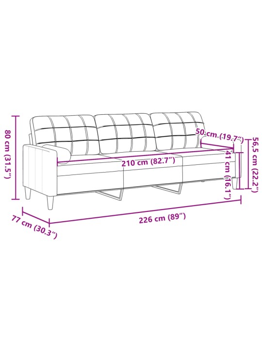 3-kohaline diivan dekoratiivpatjadega, tumehall, 210 cm, kangas