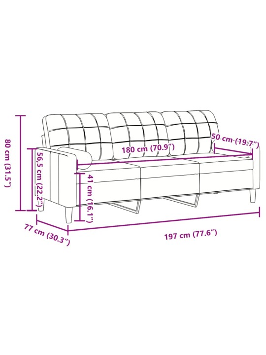 3-kohaline diivan patjadega, tumehall, 180 cm, samet