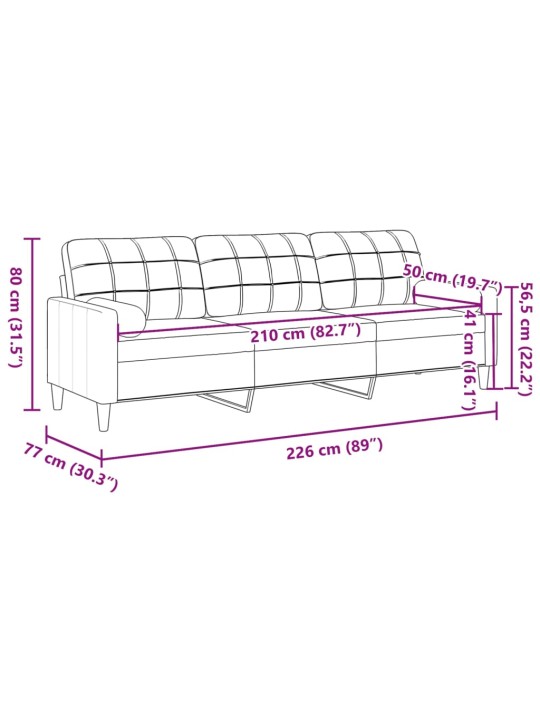 3-kohaline diivan dekoratiivpatjadega, tumehall, 210 cm, samet