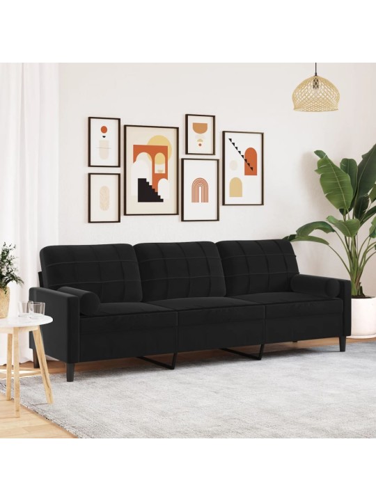 3-KOHALINE DIIVAN DEKORATIIVPATJADEGA, MUST, 210 CM, SAMET