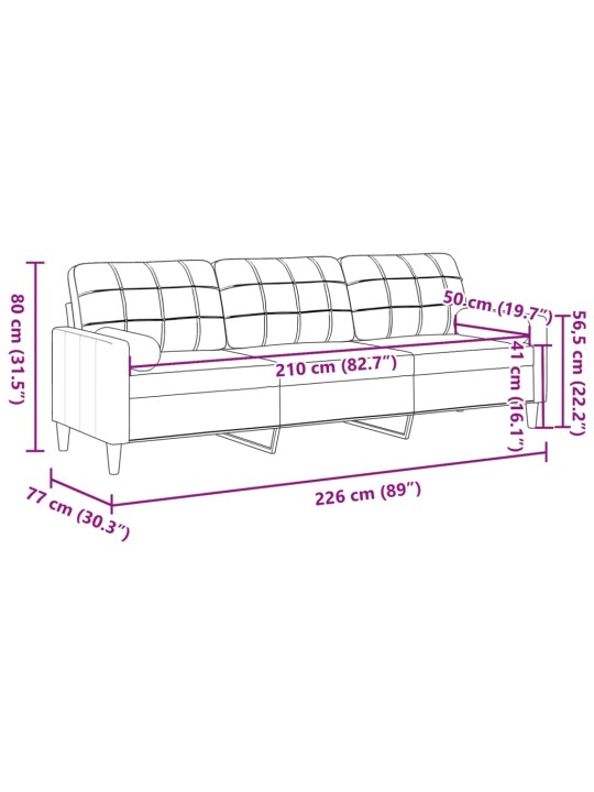 3-KOHALINE DIIVAN DEKORATIIVPATJADEGA, PRUUN, 210 CM, SAMET