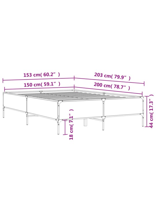 Voodiraam, hall sonoma tamm, 150 x 200 cm, tehispuit ja metall