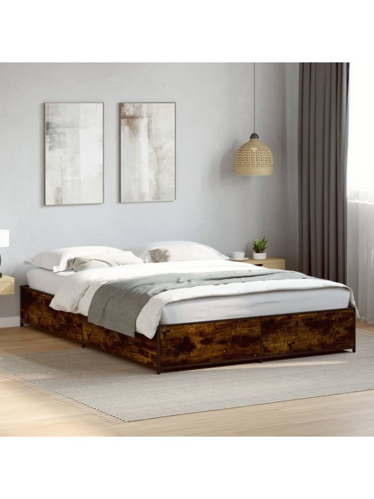 Voodiraam, suitsutatud tamm, 140 x 190 cm, tehispuit ja metall