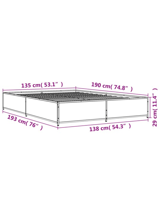 Voodiraam, hall sonoma tamm, 135 x 190 cm, tehispuit ja metall